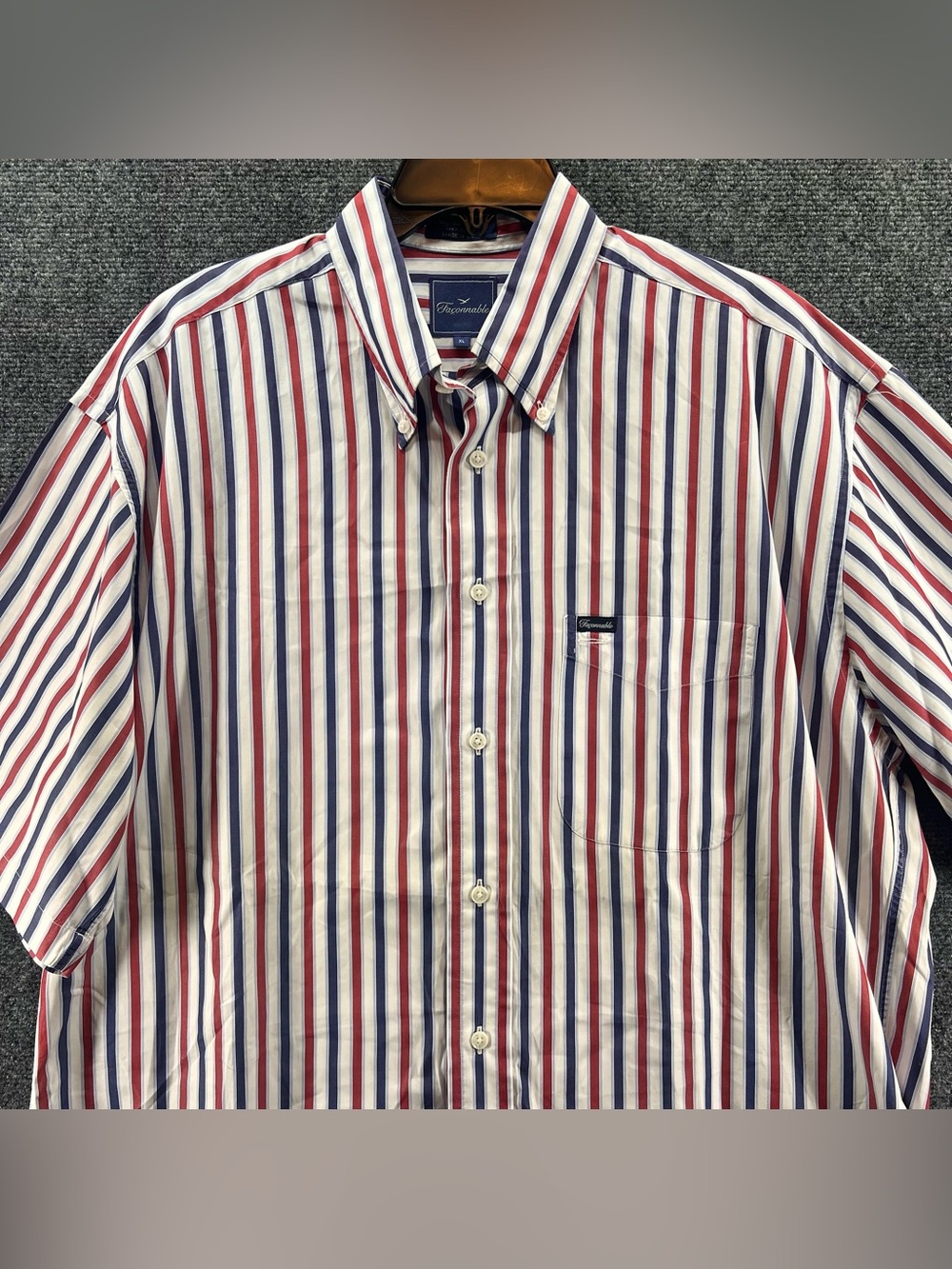 Facconable Striped Short Sleeve Shirt Mens Size XL White Cotton USA Made Casual